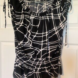 Worthington Black and White Abstract Print Peplum Shell